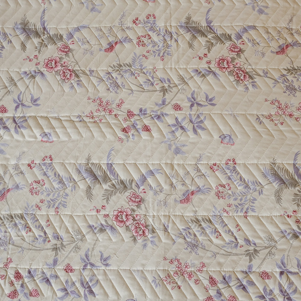 Pure Cotton -Ivory Floral Print Quilted Bedcover