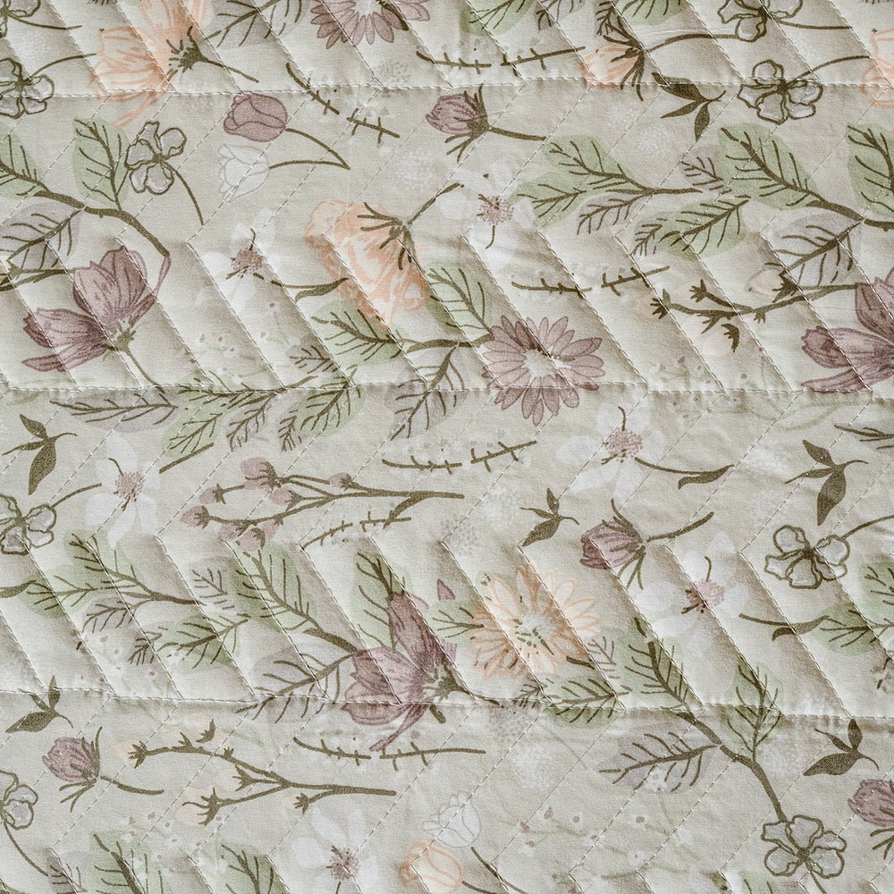 Pure Cotton -Ivory Floral Print Quilted Bedcover