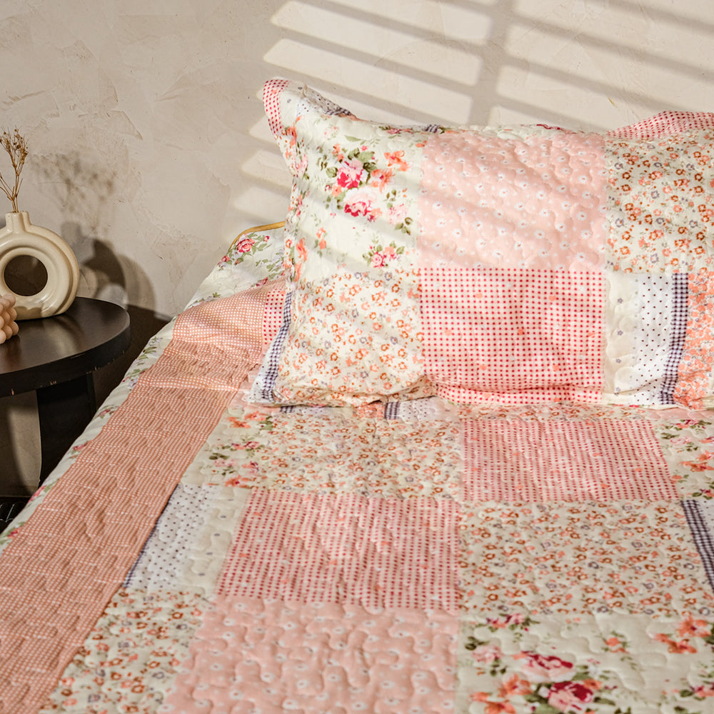 Ivory &amp; Orange Patch Work Bedcover