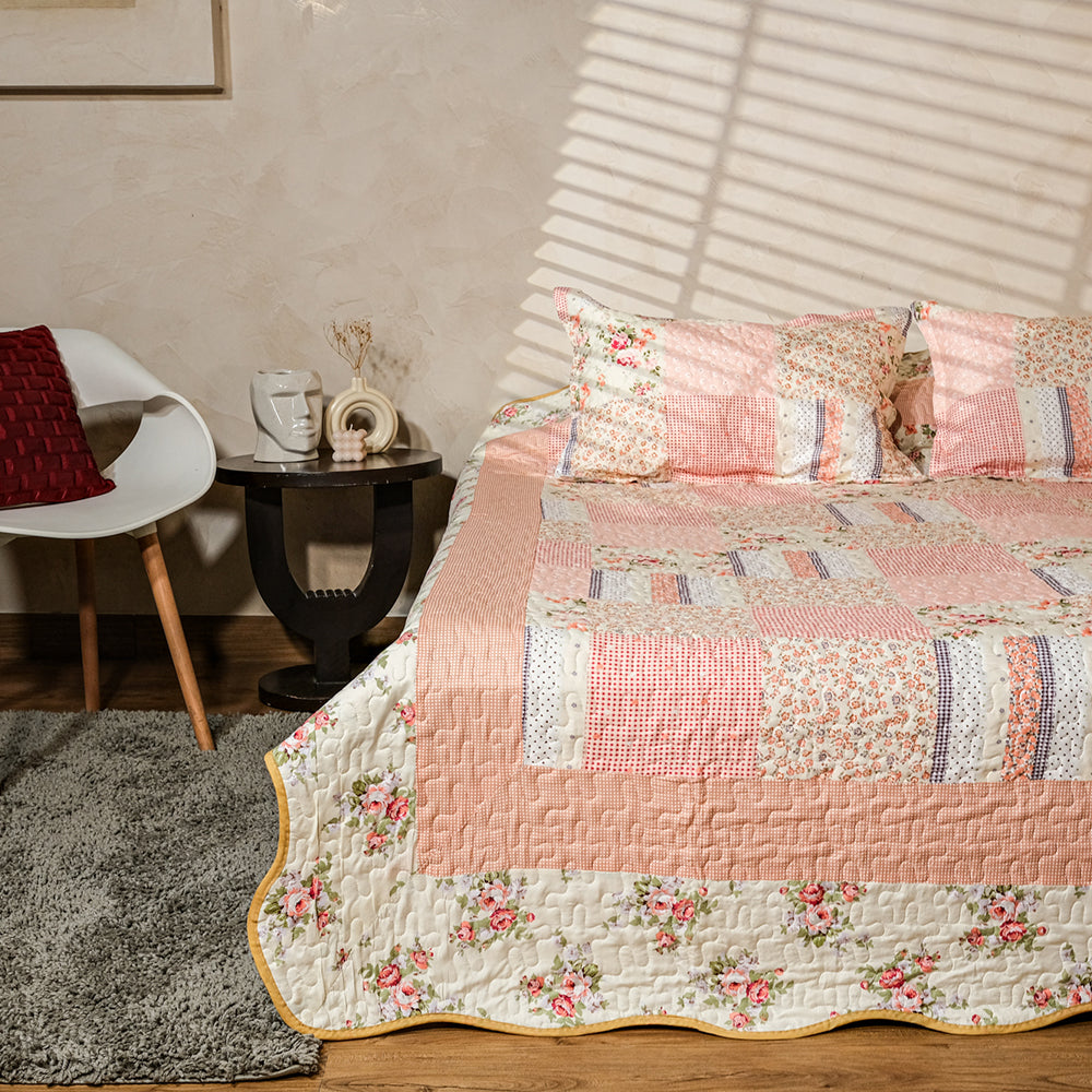 Ivory &amp; Orange Patch Work Bedcover
