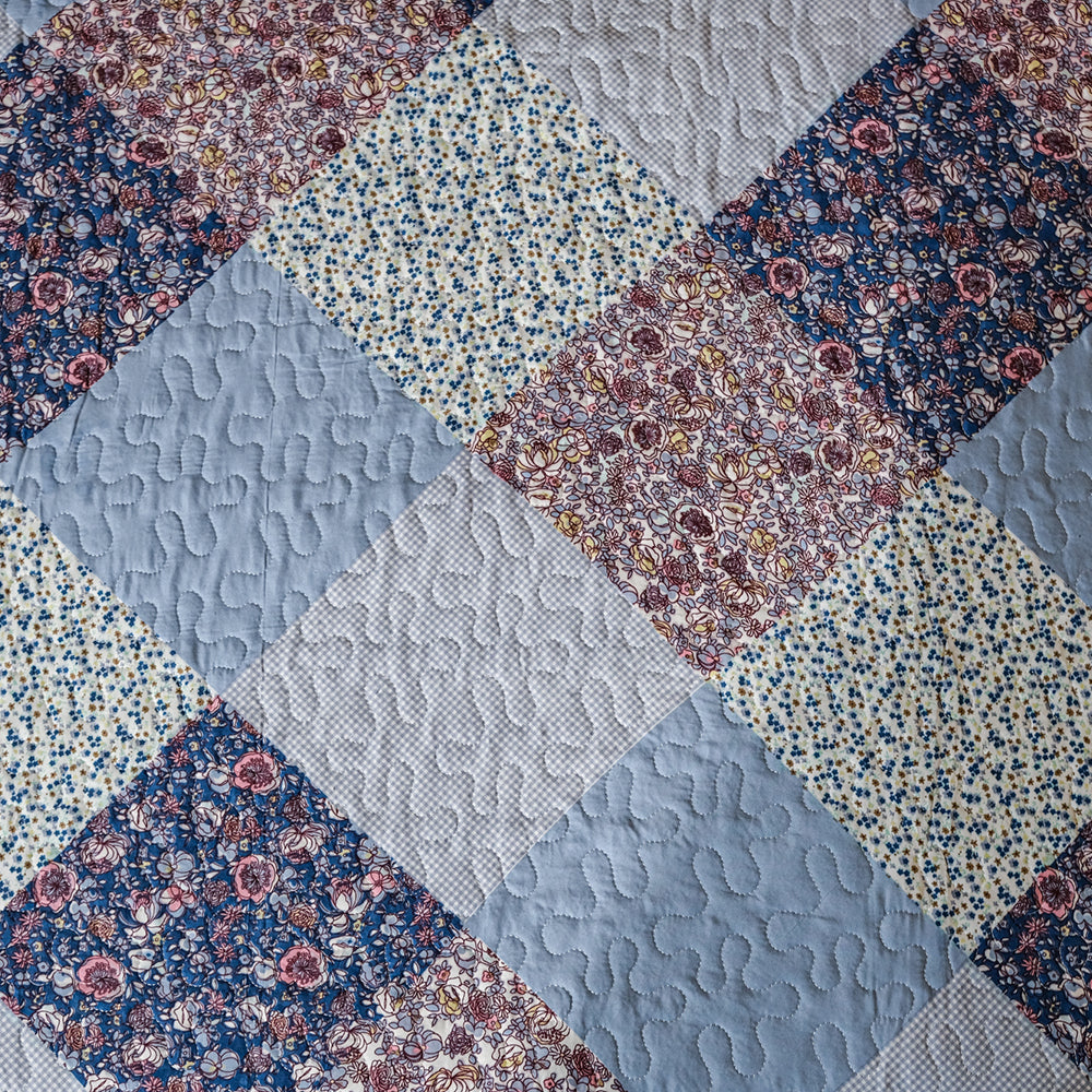 Blue And White Floral Patchwork Bedcover