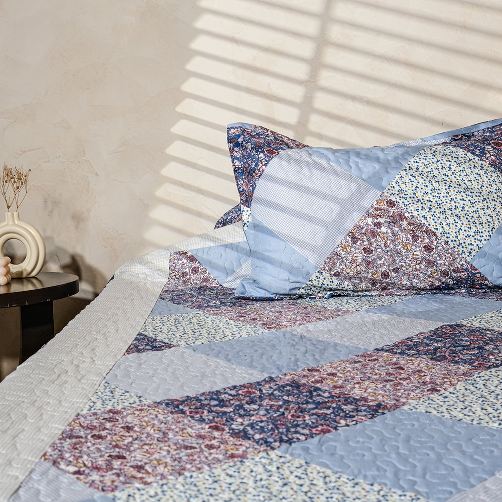 Blue And White Floral Patchwork Bedcover