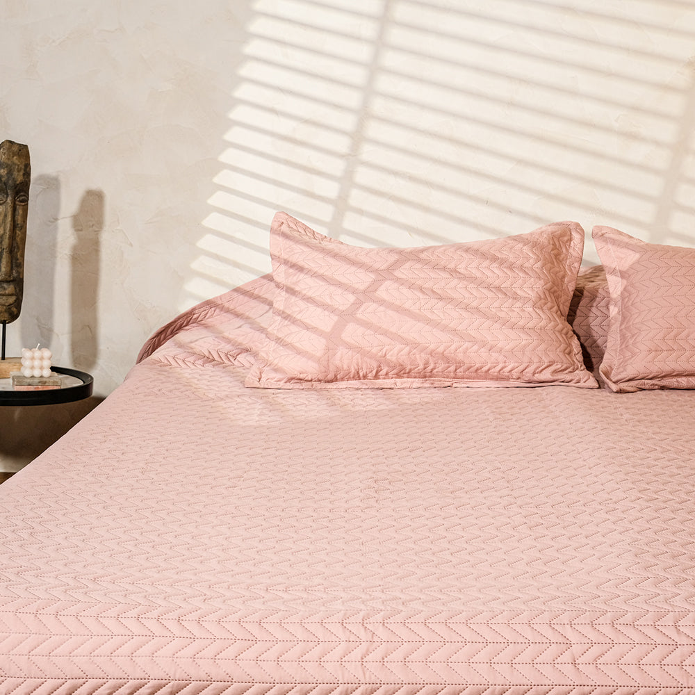 Peach Solid Quilted Bedcover