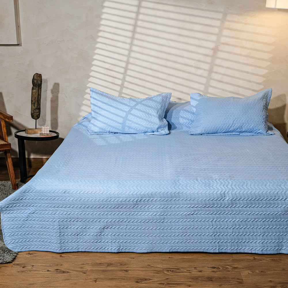 Powder Blue Solid Quilted Bedcover