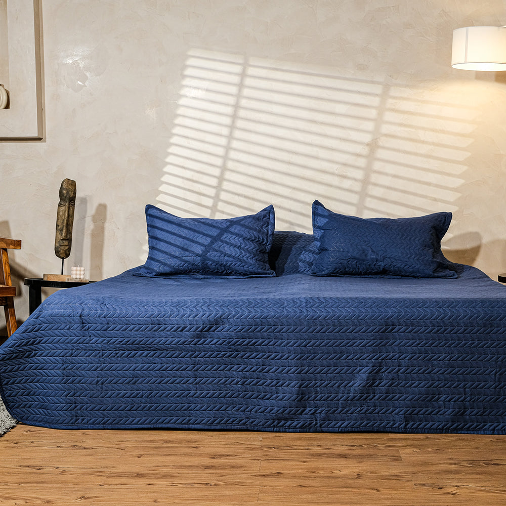 Navy Blue Solid Quilted Bedcover