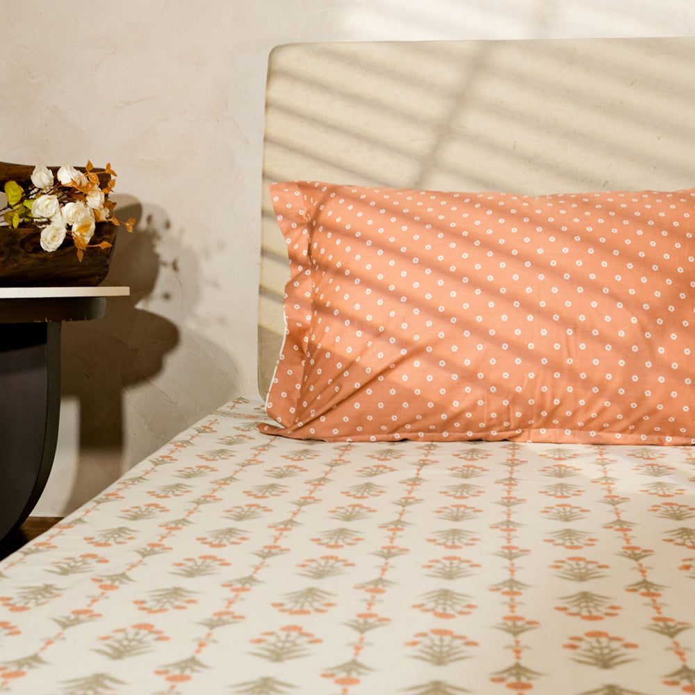 Pure Cotton -Sky blue &amp; pink floral bedsheet