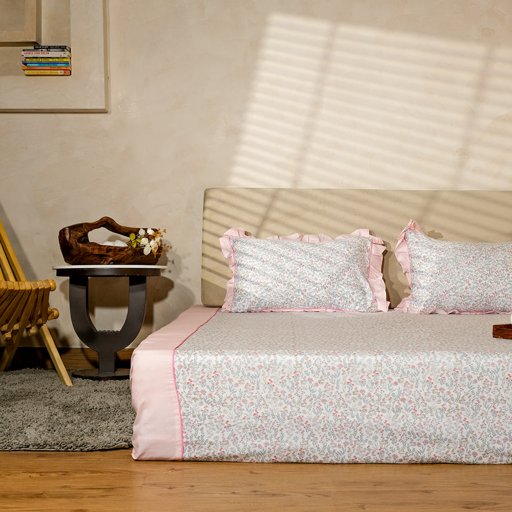 Pure Cotton -Ivory , Rust &amp; Grey floral bedsheet