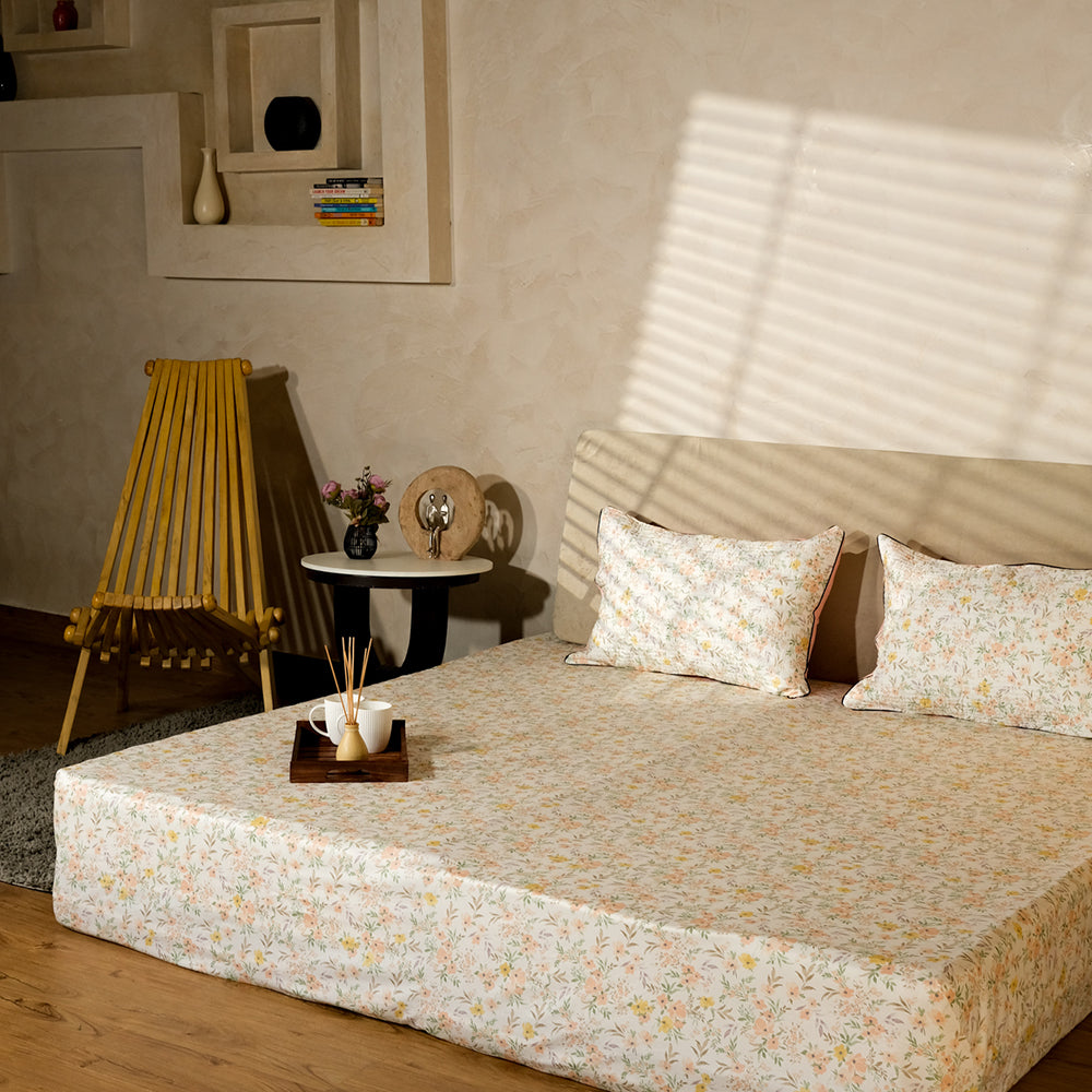 Pure Cotton -White &amp; yellow floral bedsheet