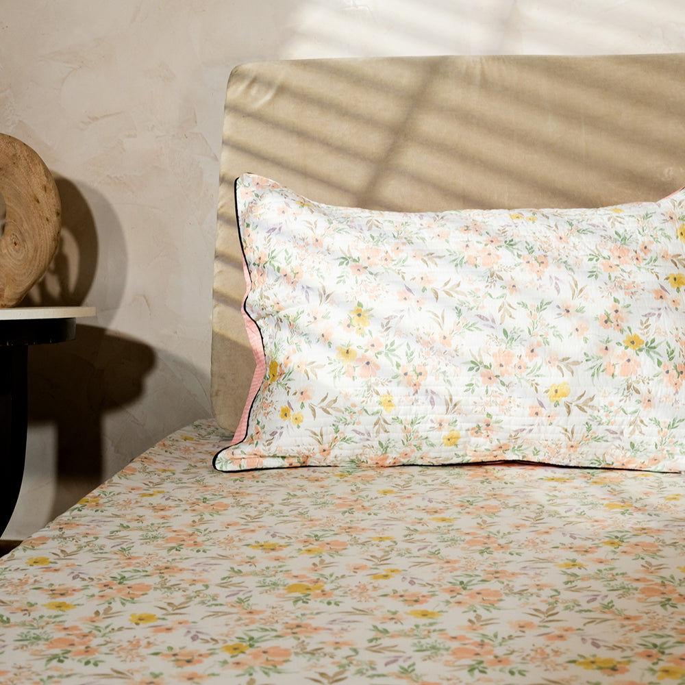 Pure Cotton -White &amp; yellow floral bedsheet