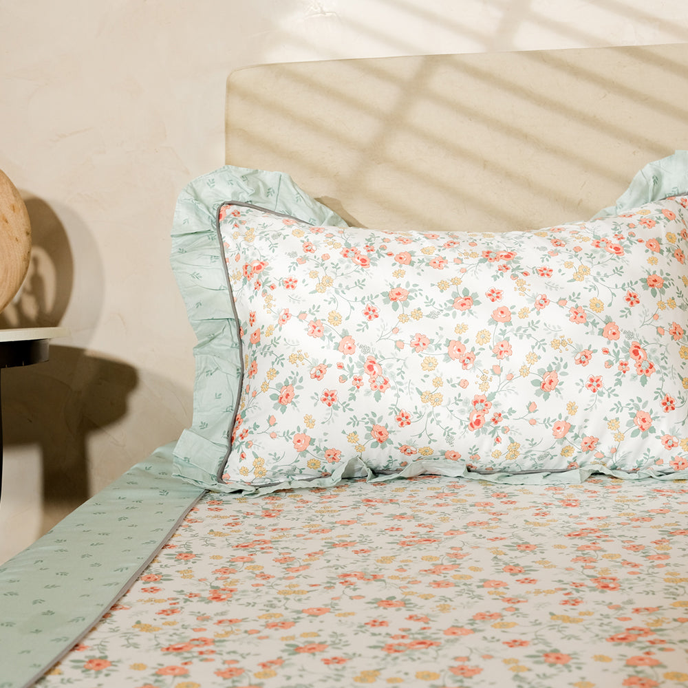 Pure Cotton -White &amp; orange floral bedsheet