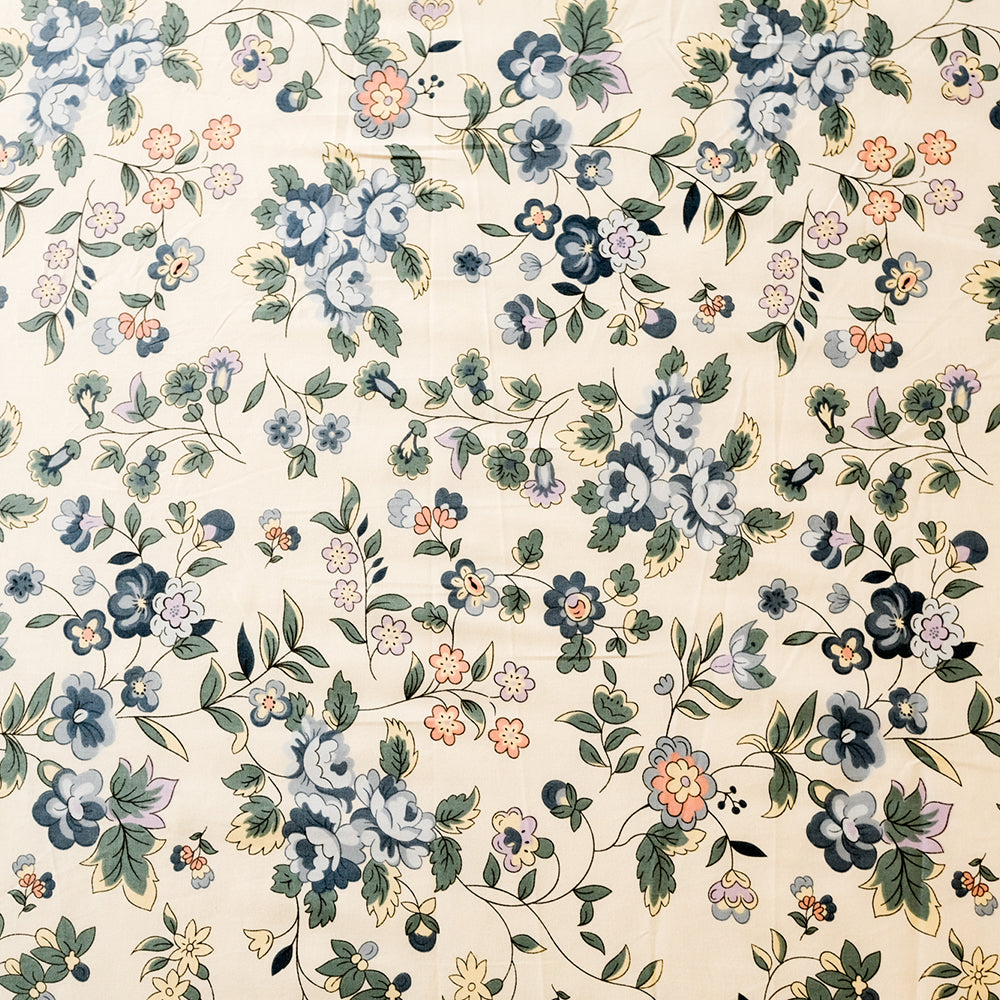 Pure Cotton -White, blue &amp; peach floral bedsheet