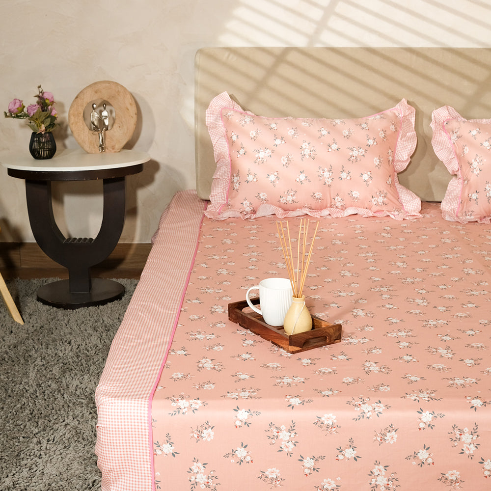 Pure Cotton - Ivory &amp; Peach floral bedsheet