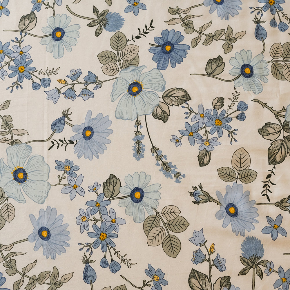 Pure Cotton -Ivory &amp; blue floral bedsheet