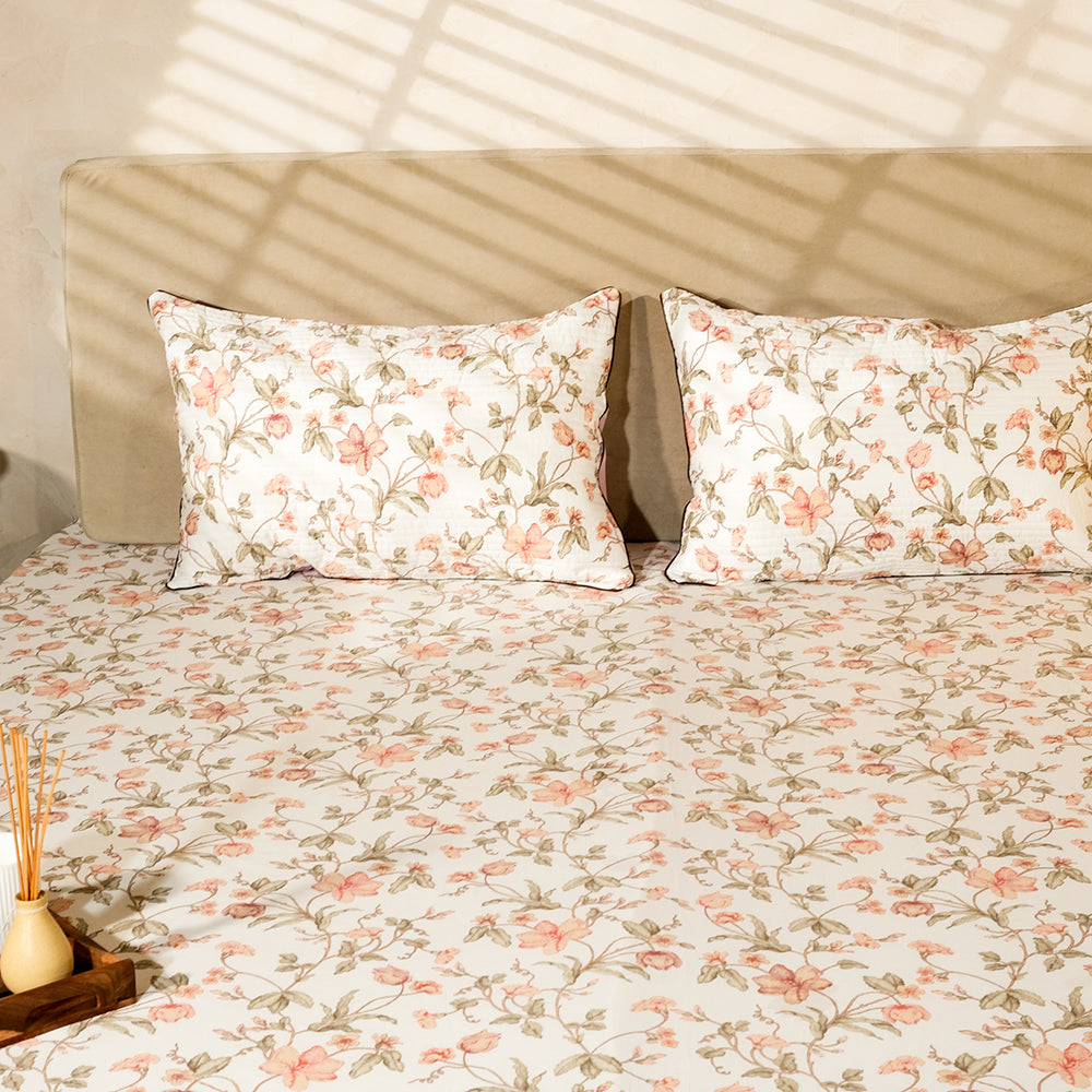 Pure Cotton -Cream &amp; orange quilted bedsheet