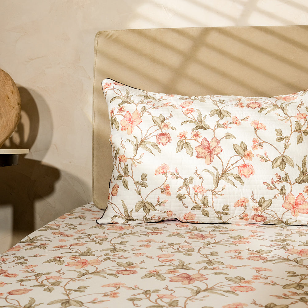 Pure Cotton -Cream &amp; orange quilted bedsheet