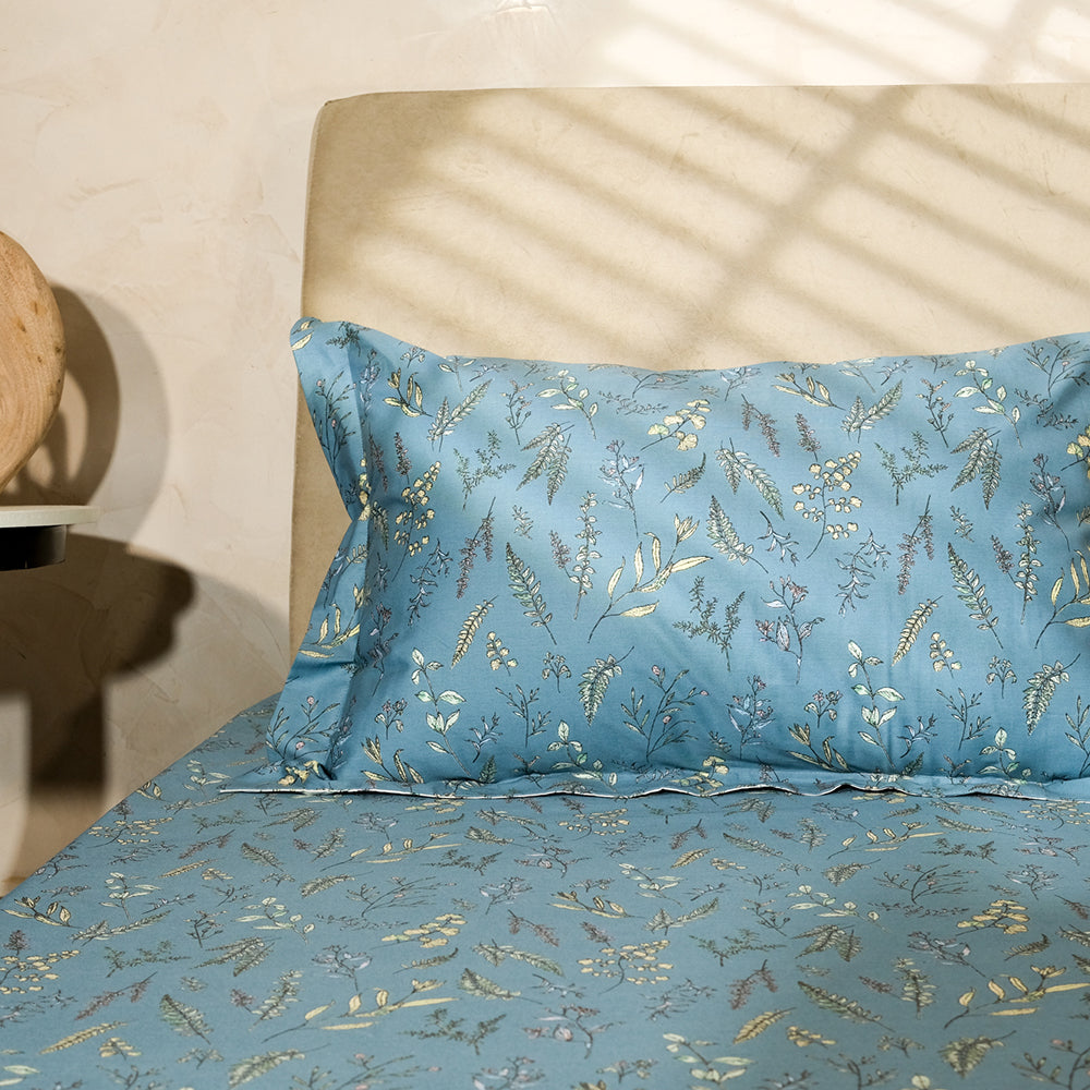 Pure Cotton -Blue and cream floral bedsheet