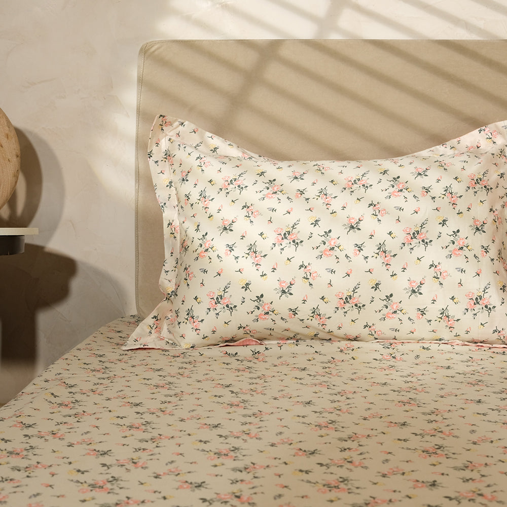 Pure Cotton -Beige floral bedsheet
