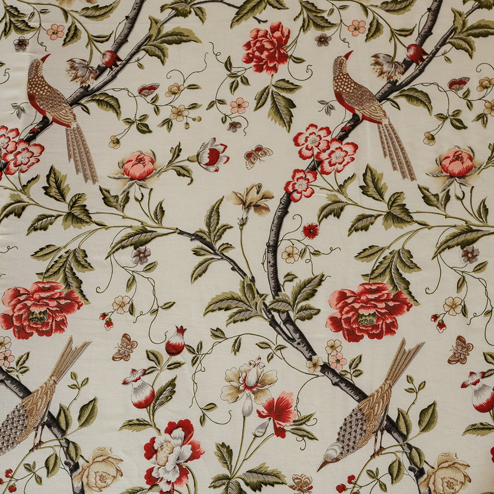 Pure Cotton -Ivory base bird and floral print bedsheet